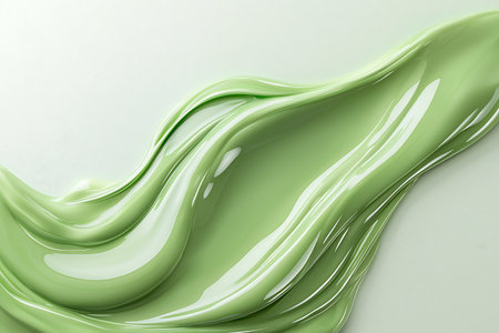 A visually appealing smooth green cream swirl on a soft surface, perfect for beauty and skin care themes. This artwork conveys freshness and elegance.の写真素材