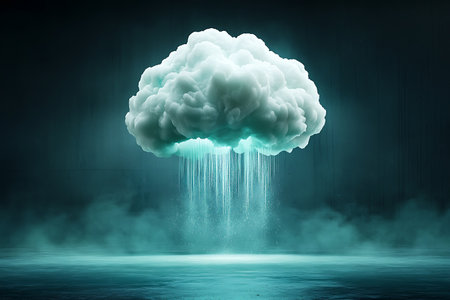 This captivating digital illustration features a stylized cloud with rain cascading down in a dark, moody ambiance. A perfect representation of surreal weather themes.の写真素材