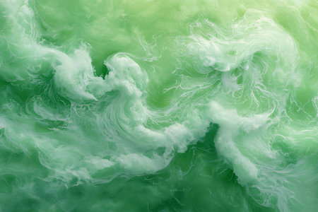 Abstract view of turbulent green ocean waves highlighting swirling patterns and textures. Ideal for nature-themed projects.の写真素材