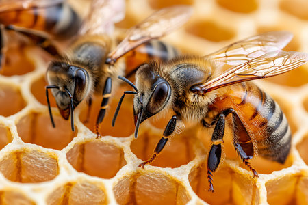 Experience the intricate world of bees as they diligently work on honeycomb, showcasing their vital...