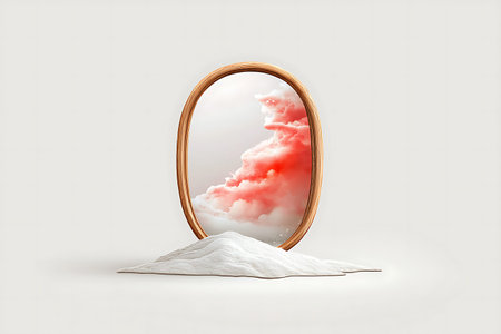 A captivating mirror displays vibrant clouds with a soft texture beneath, creating an ethereal...