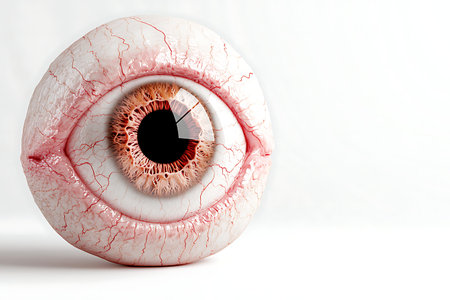 A striking close-up image of a human eye showcasing intricate details of the iris, pupil, and blood vessels, perfect for exploring themes of vision and anatomy.の写真素材