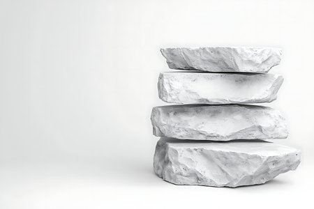 This image features four stacked white stones with a clean, minimalist background. Perfect for artistic decor projects, it highlights simplicity and natural beauty.の写真素材
