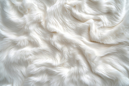 This image features a soft white faux fur texture, perfect for backgrounds and elegant design projects. Its fluffy, luxurious appearance adds warmth and comfort to any creative endeavor.の写真素材