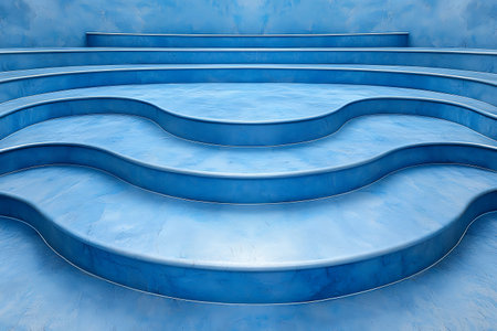 A visually striking image of blue abstract stairs with smooth curves and minimalist design. Ideal for creative projects, backgrounds, and modern artistic concepts.の写真素材