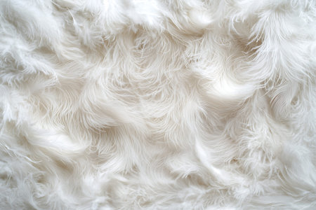 Discover a serene soft white fur texture with flowing strands, perfect for backgrounds or design...
