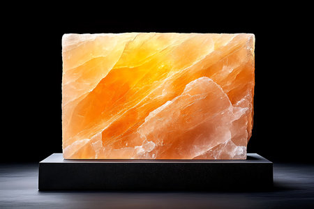 This orange Himalayan salt block adds a unique touch to culinary creations, enhancing flavor and serving as a stunning decor piece. Ideal for cooking.の写真素材