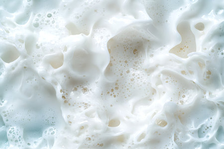 Explore the beauty of abstract foam with delicate bubbles and swirling textures. Perfect for themes of purity, freshness, and artistic design.の写真素材