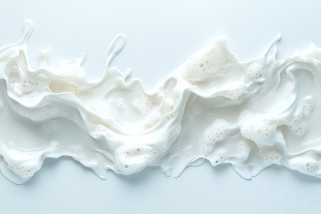 Captivating abstract image of creamy milk fluid splashing on a clean white background, ideal for food, beverage, and culinary design projects.の写真素材