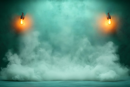 This captivating background features fog and vintage lights, creating a dramatic atmosphere perfect for creative photography projects and artistic displays.の写真素材