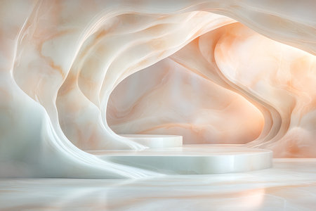 This abstract marble cave background features soft light hues and flowing organic shapes, creating a serene and elegant atmosphere suitable for various design projects.の写真素材