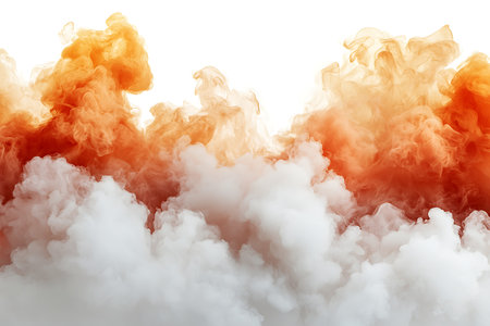 A captivating visual of white and orange smoke flowing elegantly against a bright background. This abstract image evokes a sense of creativity and energy, ideal for design projects.の写真素材