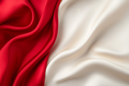 Captivating image of elegantly draped red and white fabric showcasing smooth textures and rich colors. Ideal for design, decor, and artistic projects.の写真素材