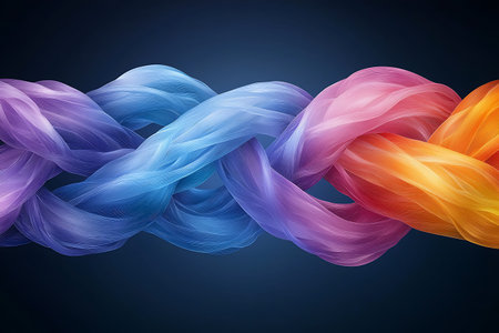 Beautiful abstract representation of colorful strands intertwining, showcasing light, motion, and...