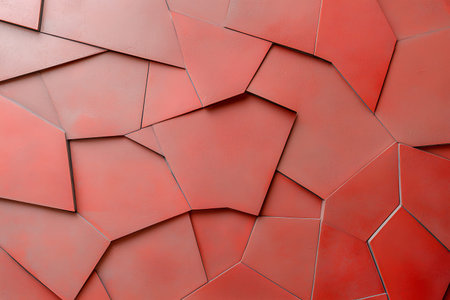 A striking abstract design featuring angular red shapes creates a modern aesthetic in interior...