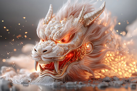 An intricate sculpture of a dragon with fierce eyes, showcasing stunning details and a fiery aura, perfect for fantasy-themed imagery and art projects.の写真素材
