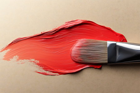 A vibrant red paint stroke seamlessly blends with a smooth gold background, showcasing creativity...