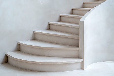 A minimalist curved staircase featuring smooth steps, highlighting modern interior design and elegance in a cozy atmosphere. Ideal for architectural inspiration.の写真素材