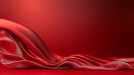 A captivating image featuring flowing red fabric, highlighting texture and light interplay on a smooth surface, creating a luxurious and elegant aesthetic.の写真素材