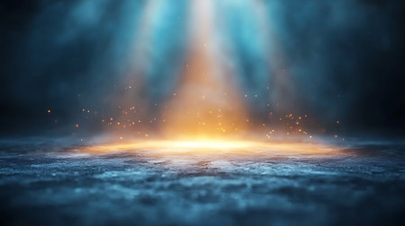 Discover an ethereal scene filled with radiant light rays cutting through a dark atmosphere,...