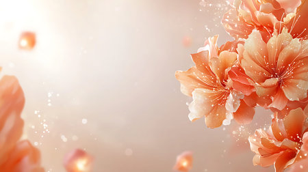 A stunning close-up of delicate peach blossoms against a soft background, highlighting sparkling...