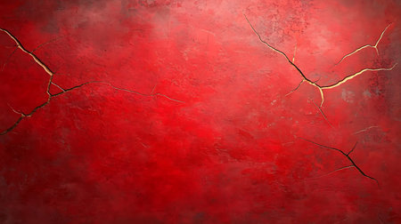 This vibrant red wall texture features cracks and scratches, providing a striking background for artistic and design projects. Ideal for modern concepts.の写真素材