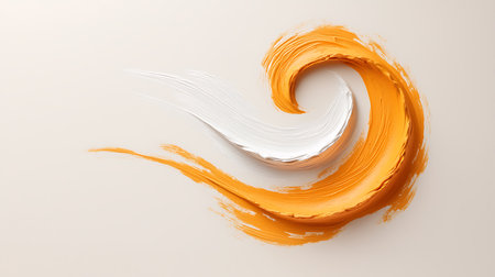 This artwork features a dynamic blend of orange and white brush strokes, creating an engaging and modern design. Ideal for various creative projects.の写真素材