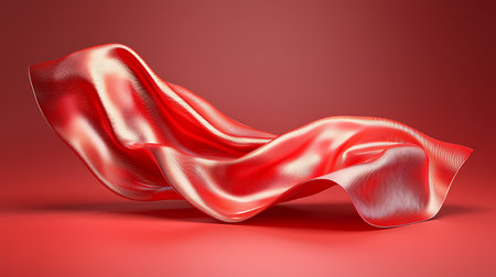 A captivating image of flowing red silk fabric on a smooth red background, showcasing elegant wave patterns and highlights, perfect for various design projects.の写真素材
