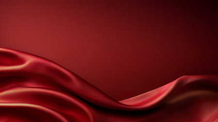 This image showcases a luxurious smooth red silk fabric with elegant waves and subtle shadows, perfect for enhancing backgrounds and design projects.の写真素材