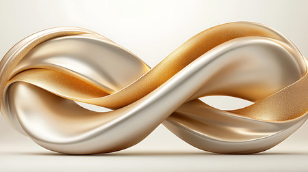 This stunning image features an elegant infinity symbol with smooth curves and warm golden hues, showcasing a blend of luxury and artistry, ideal for modern designs.の写真素材