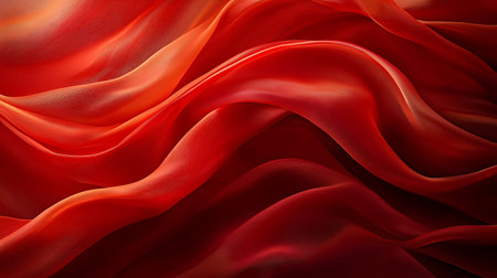 This stunning image showcases elegant flowing red fabric, creating soft waves and graceful textures. The interplay of light and shadow adds depth to the vivid design.の写真素材