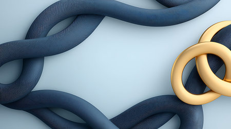 This captivating image features elegant blue elements intertwined with golden rings, showcasing smooth textures and modern aesthetics. Perfect for design projects.の写真素材