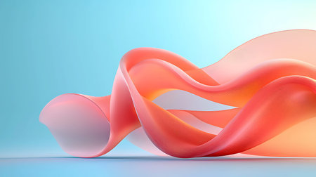 Stunning abstract artwork featuring flowing shapes in soft pink and orange against a calming blue...