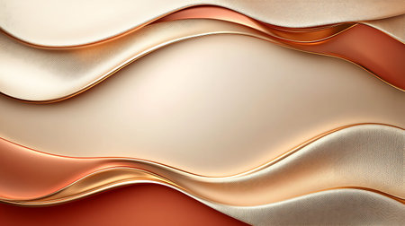 This image features elegant textured waves in soft peach, gold, and cream tones, ideal for creating a warm and inviting background for various designs.の写真素材