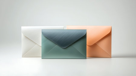 A visually appealing arrangement of three colorful envelopes on a simple background, ideal for use...