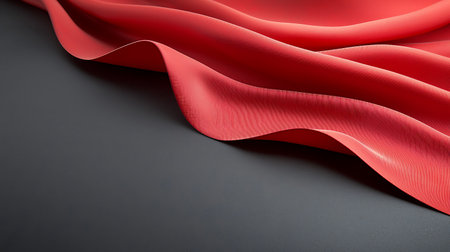 An elegant display of smooth red fabric draping over a dark surface, showcasing the beauty of texture and color interplay. Perfect for design inspiration.の写真素材