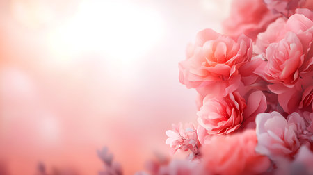 Beautiful close-up of delicate pink roses in soft focus, evoking a romantic atmosphere for creative projects and floral designs. Perfect for celebrations.の写真素材