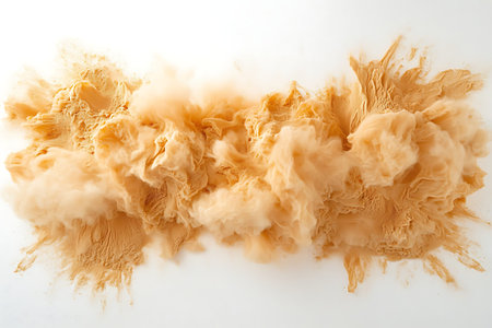Artistic representation of a swirling brown powdery substance, creating a dynamic and abstract...