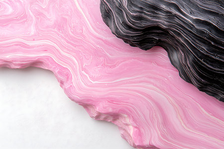 This vibrant abstract texture features captivating pink and black swirls on a smooth surface. Ideal...