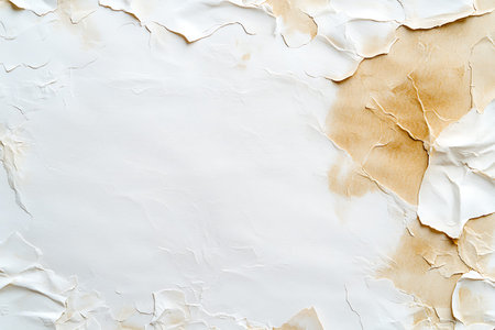 Explore a textured background featuring crumpled white paper with gentle brown stains. Ideal for artistic projects, craft use, and as a unique design element.の写真素材