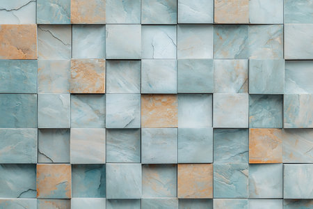 A beautiful array of square stone tiles in calming blue and earthy brown tones, ideal for interior...