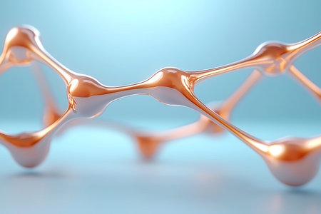 A captivating abstract 3D rendering showcasing smooth curved shapes in a metallic color against a...