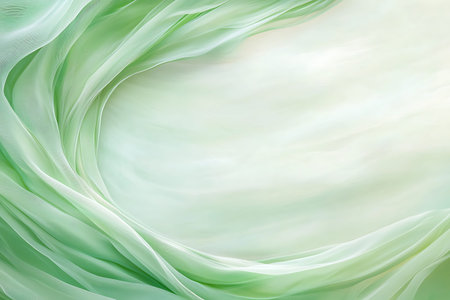 This soft green abstract background illustrates delicate fabric waves, creating a serene and ethereal atmosphere. Suitable for various creative projects.の写真素材