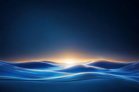 A stunning abstract representation of serene ocean waves illuminated by soft dusk light. The vibrant...