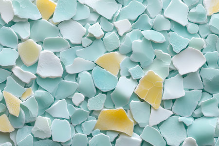 A visually stunning collection of small sea glass fragments in soft pastel colors. These pieces...