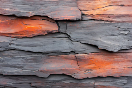 This image showcases a textured stone surface featuring warm orange and cool gray tones, ideal for...