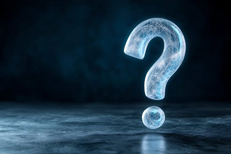 A radiant question mark symbol shines against a dark background, representing curiosity and inquiry....