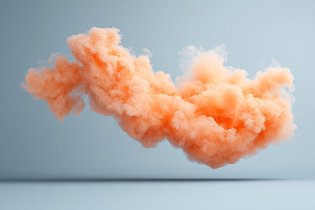 A soft orange cloud floats gracefully above a light blue background, creating a serene and artistic ambiance perfect for various design projects.の写真素材
