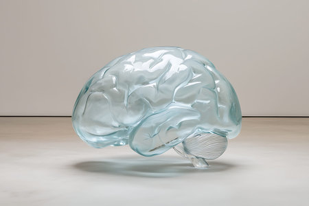 This stunning glass brain sculpture captures the intricate details of the human brain, representing...