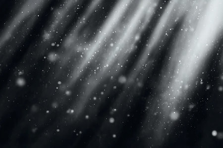 Captivating image of ethereal light rays illuminating a dark background, enhanced by soft floating...